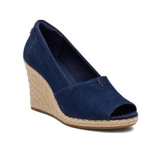 TOMS Womens Espadrille Wedge Sandals 8.5 Dark Blue Peep‎ Toe Casual Summer